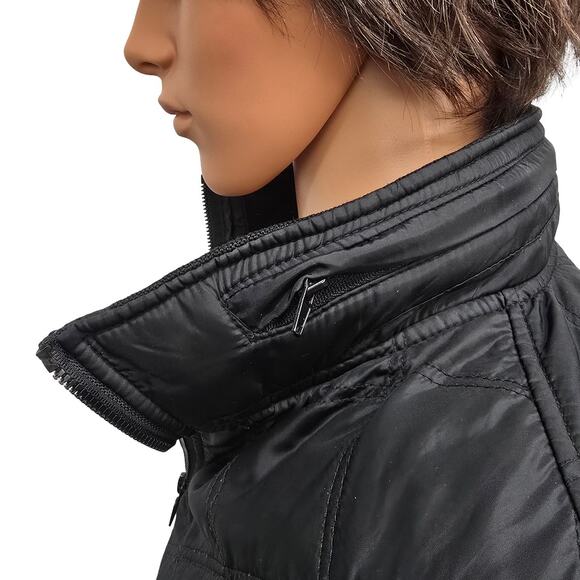 Zara Man Diamond Quilted Full Zip Jacket Packable Hood Men L Black Lightweight - Picture 6 of 12